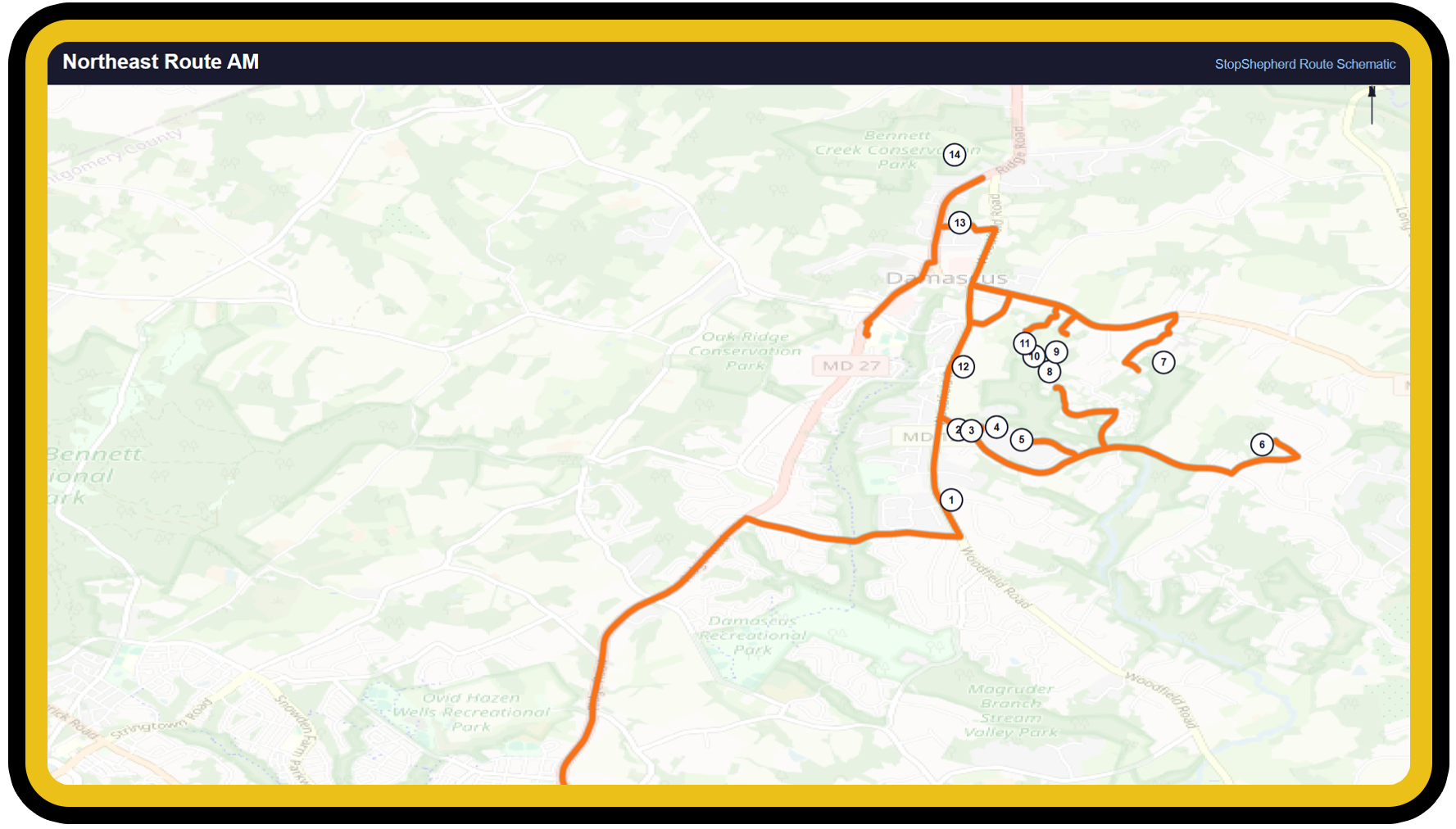 Route schematic map for wall display
